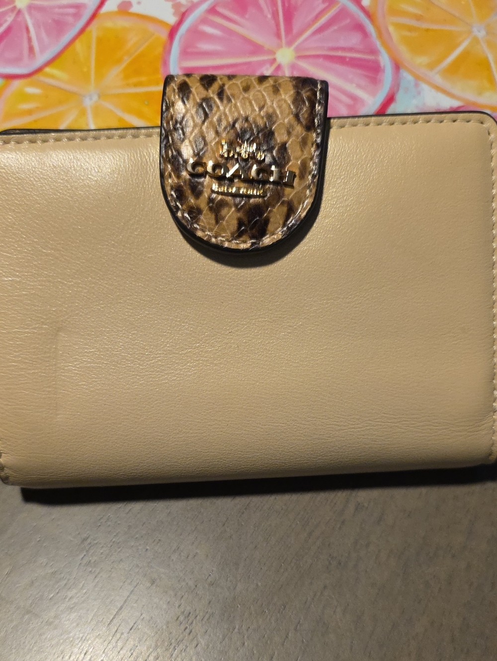 Coach Bifold Snap Wallet w/ Snake-Print Accent